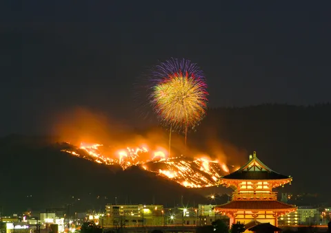 夜空を彩る炎と大輪の花火