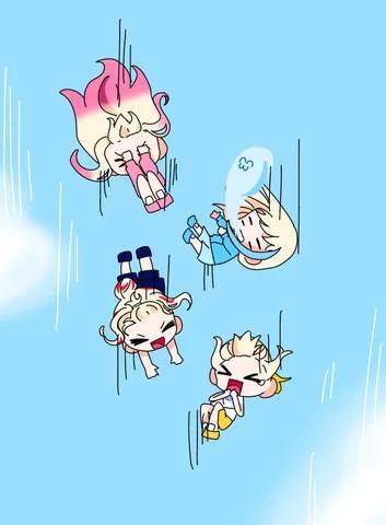 落下するちびキャラたち