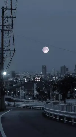 月明かりと都会の夜景