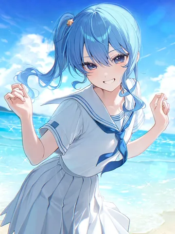 夏色スクールガール、波打ち際で弾ける笑顔