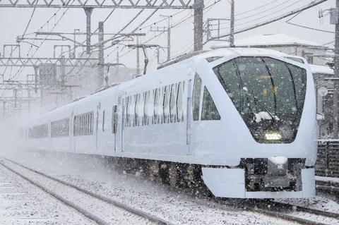 雪煙を纏う白い列車
