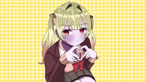 指ハートとチェック柄の少女