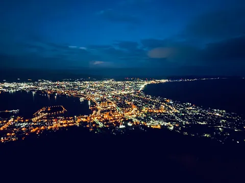 海沿いの街の灯りが織りなす夜景