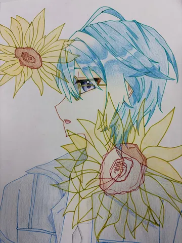 ひまわりと儚げな横顔