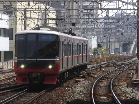 架線の間を進む列車
