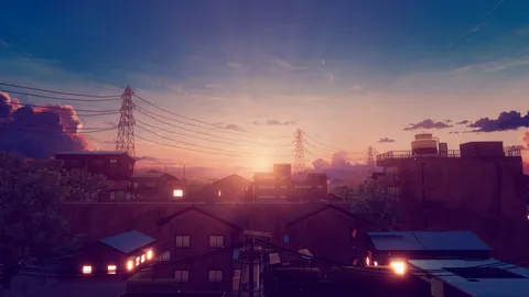 茜色の空と電線