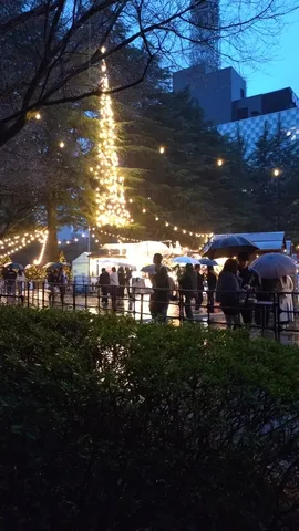 雨夜の灯りが呼ぶ人混み