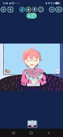 花束と笑顔の居間