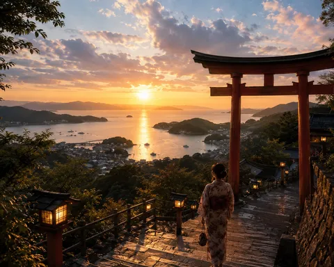 朱の鳥居へ続く夕暮れの参道
