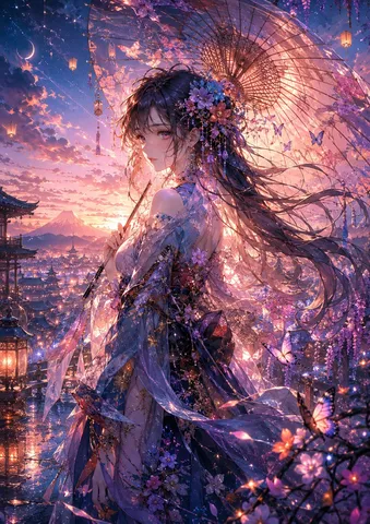 宵闇に咲く花の傘