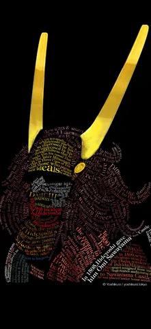 文字で描かれた兜に映る歴史