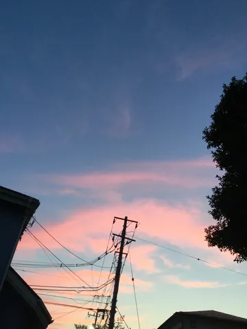 電線と夕焼けのグラデーション