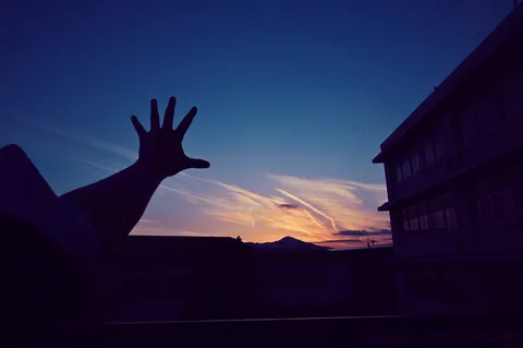 夕暮れに伸びる手