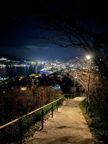 夜景を望む坂道の灯り