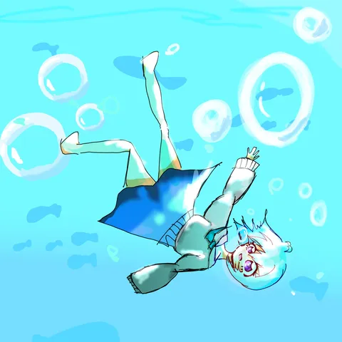 水中を舞う青い影