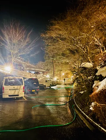 冬の夜、ホースが織りなす光景