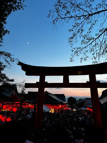 朱色の鳥居に灯る幻想の宵
