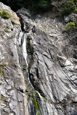 岩肌を滑る水の線