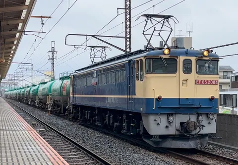 重厚な貨物列車の疾走