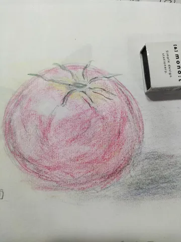 鉛筆で描かれたトマトの陰影