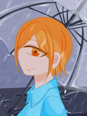 雨の中のオレンジ微笑み