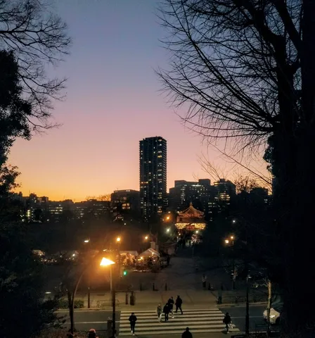 黄昏時、光灯る交差点