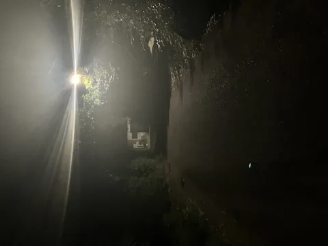 夜の小道を照らす光