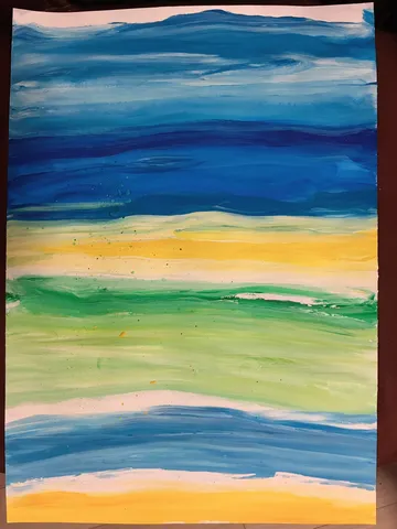 波と空と砂浜の抽象画