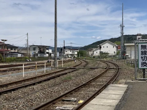 カーブする線路と広がる景色