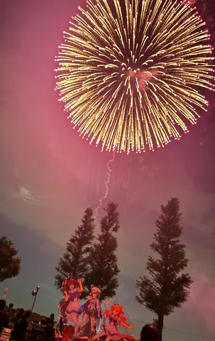 夜空に金色の花火