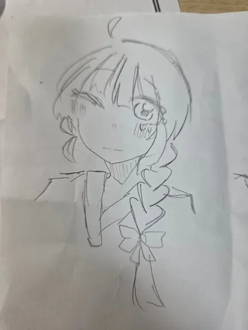 鉛筆のラフスケッチ、少女の屈託ない笑顔