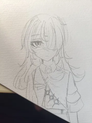 憂いを帯びた表情の鉛筆画