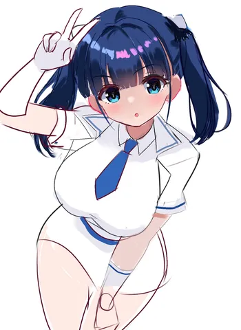 ピース！と決める青い髪