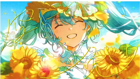 向日葵と夏のまぶしい笑顔