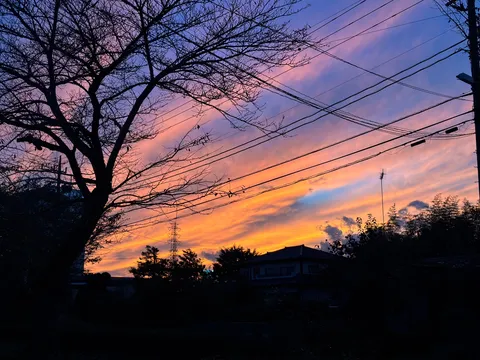 電線と夕焼け、ノスタルジックな空