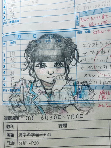 日記帳に描かれた少女のイラスト