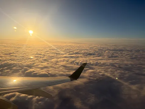 雲海と朝陽の翼影
