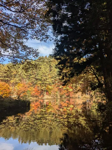 秋色の静かな鏡湖