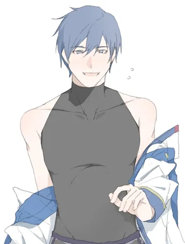青髪男子のオフショル風コーデ