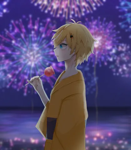 花火と黄髪の静かな夜