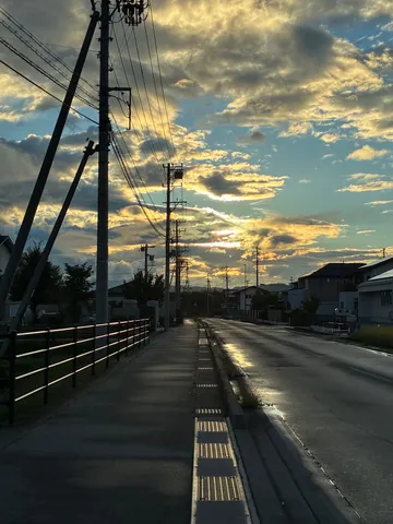 夕暮れの電線ロード