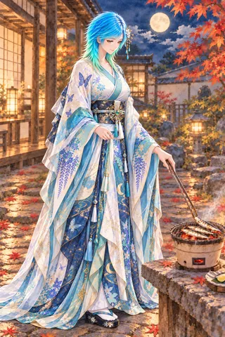 月明かりにほどける青