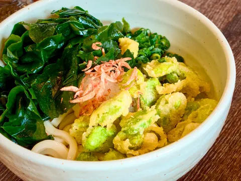 具だくさん！緑輝く欲張りうどん