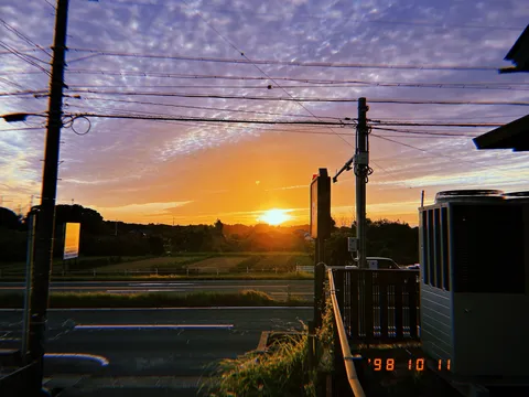 夕陽と電線のゆる風景