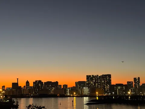 夕焼けと、空を横切る旅人