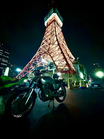 鉄塔を見上げる夜の相棒