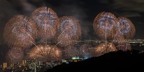煌めく夜景と花火の競演