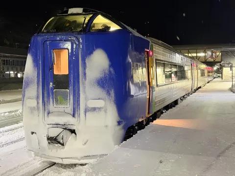 吹雪の夜、静かに佇む列車