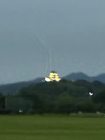 夜景に浮かぶ城、幻想的な光の舞い