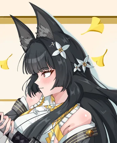 黒髪と金色の葉の戯れ